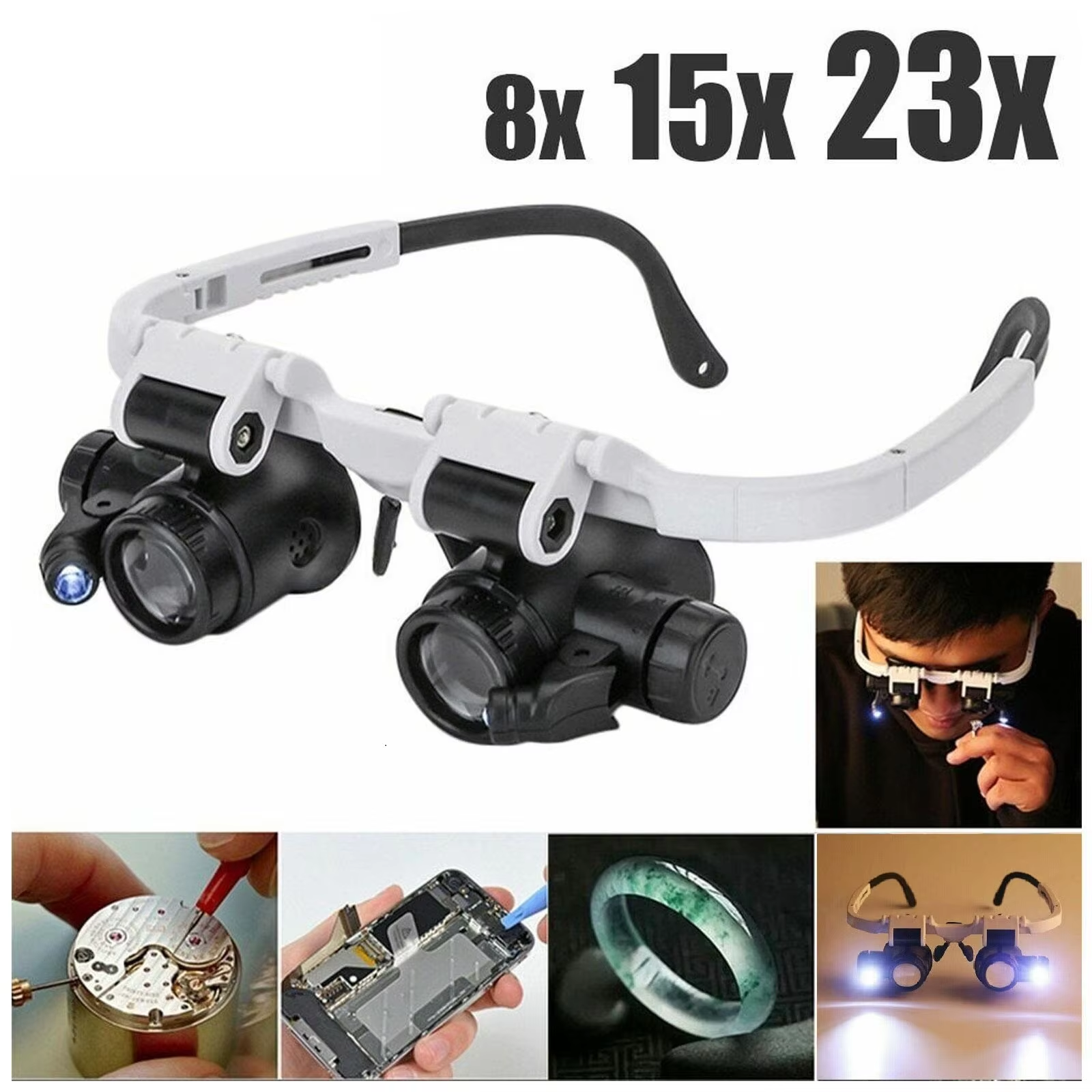 Eye Piece Magnifier - 2XLED Watch Jeweler Repair Magnifier Head-Mounted