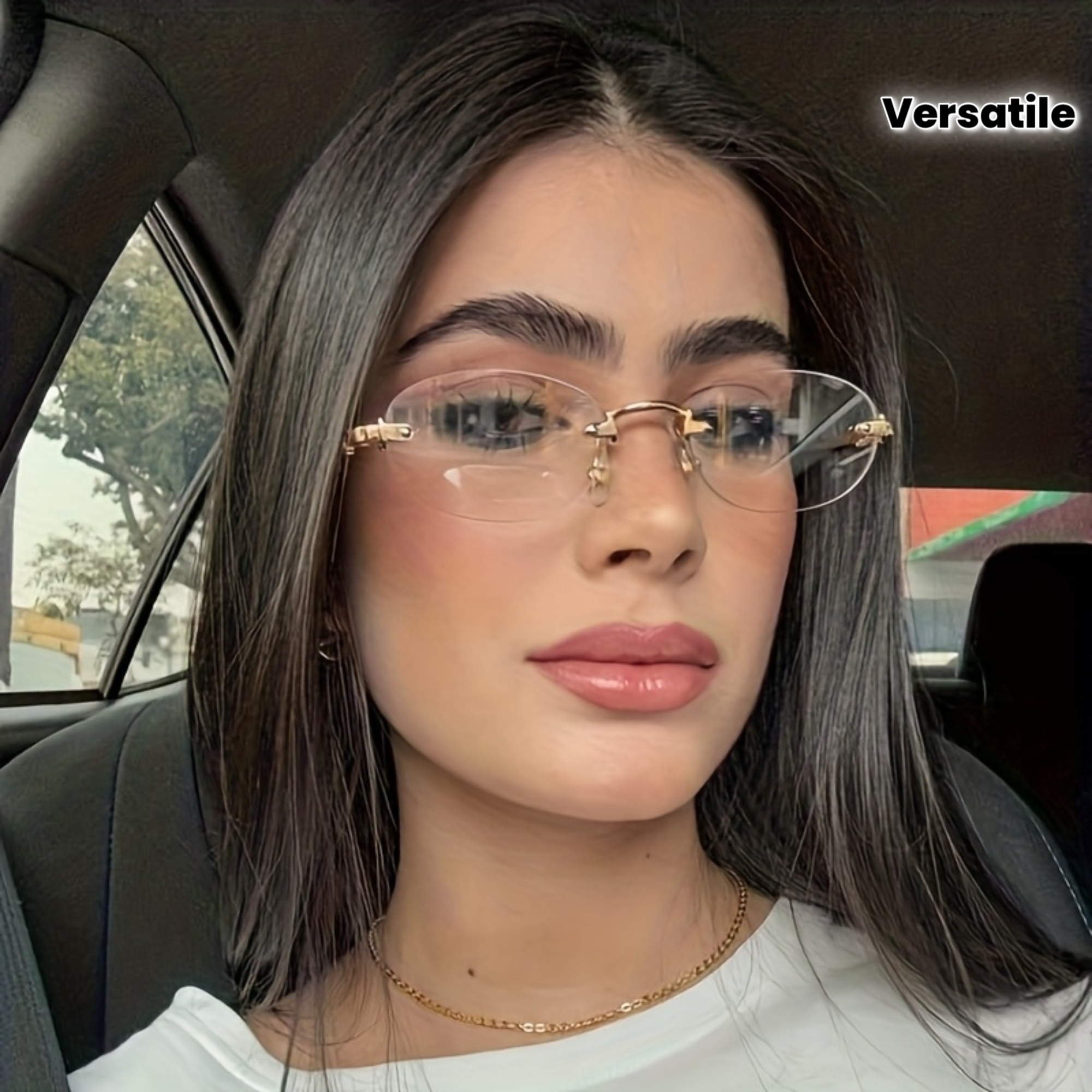 Photography Street - 1Pc frameless oval fashion glasses, metal