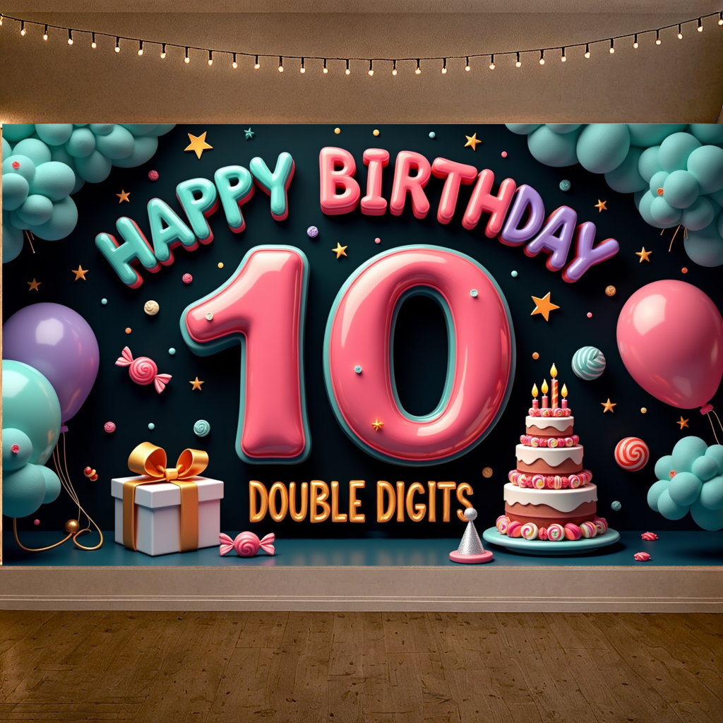Photography Sport - Polyester Happy 10th Birthday Party Backdrop