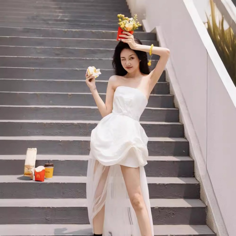 French White Strapless Morning - Photography Natural Lighting ulasan dan harga