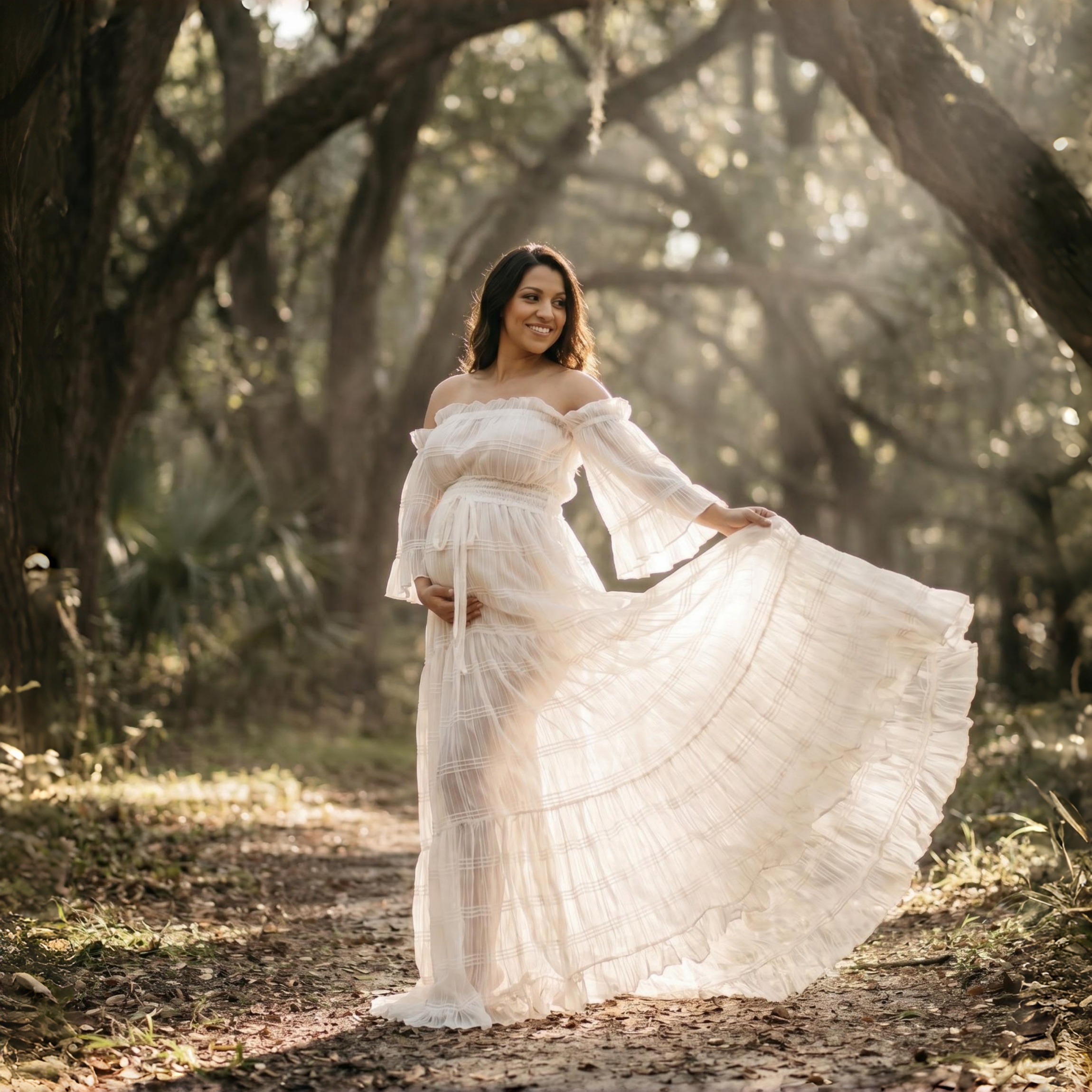 White Pleated Chiffon Maternit - Photography Outfits ulasan dan harga