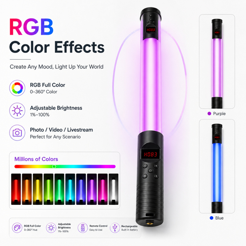 RGB Handheld Video Light Wand, - Photography Umbrella Lights ulasan dan harga