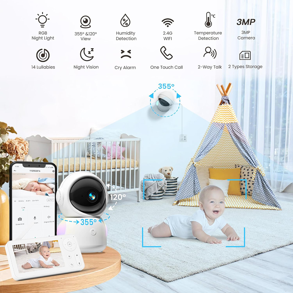 2K Baby Monitor with 2 Cameras - Photography Umbrella Lights ulasan dan harga